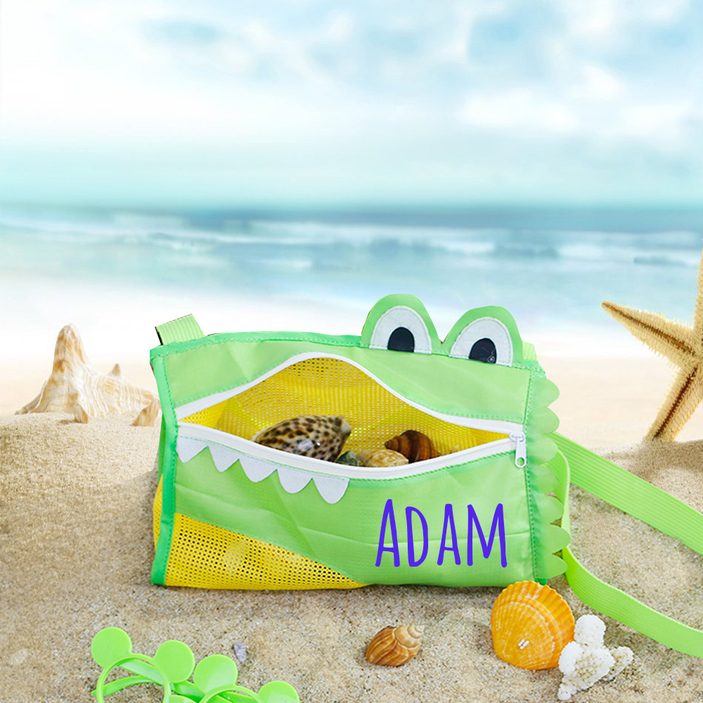Personalized Kids Crocodile Seashell Zipper Mesh Beach Bag | CWBeach93