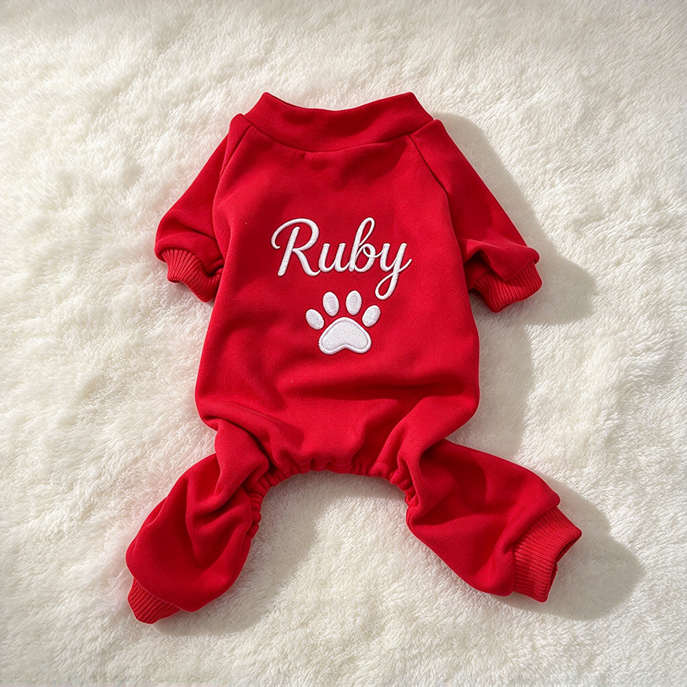 Personalized Hand Embroidery Pets Winter Warm Four-Legged Jumpsuit | BKPet610