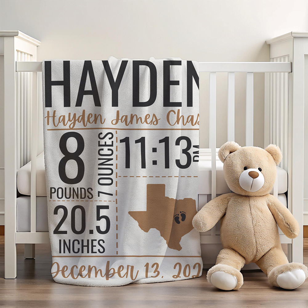 Personalized Baby Newborn Blanket with Birth Information | BKMS020