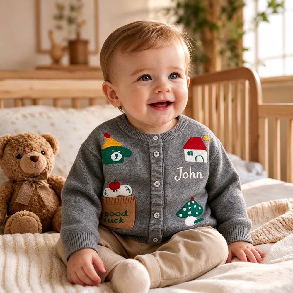 Personalized Embroidered Adorable Animals Knit Cardigan | CWBaby549