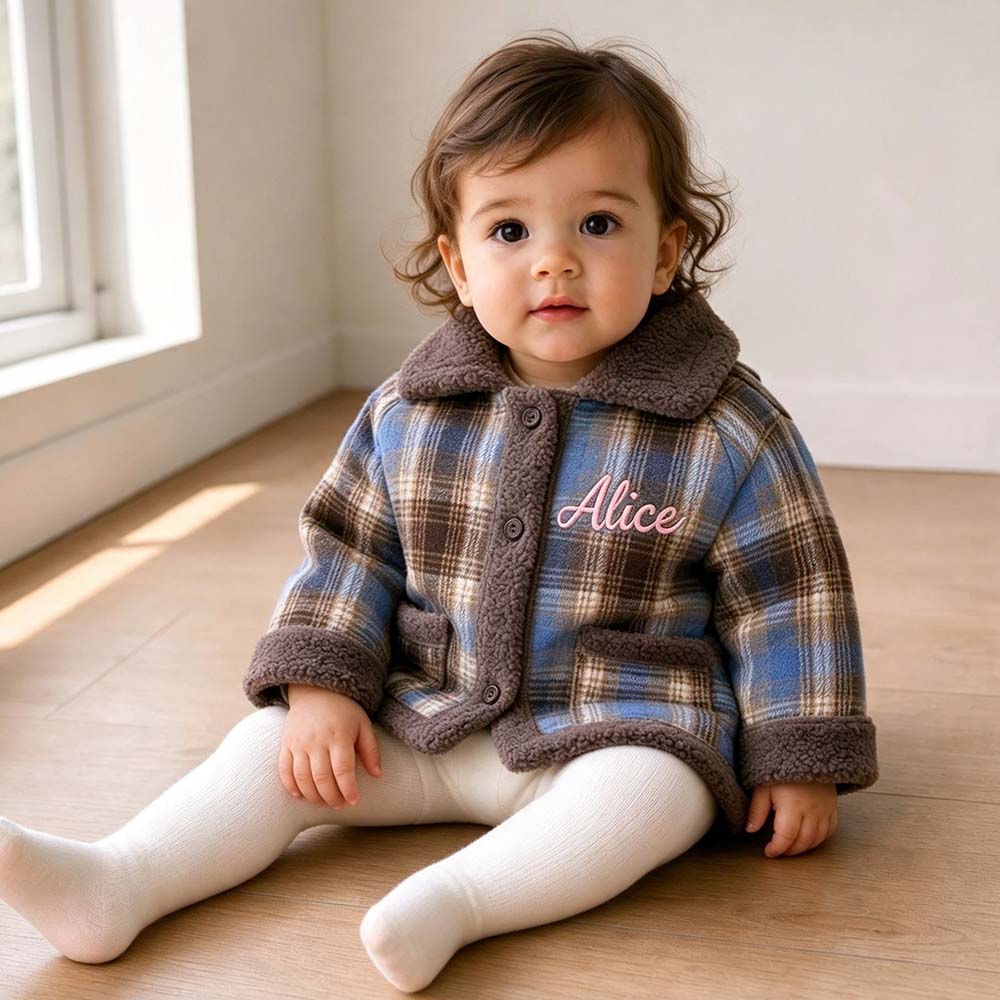 Personalized Embroidered Plaid Thick Winter Coat for Girls | CWBaby555