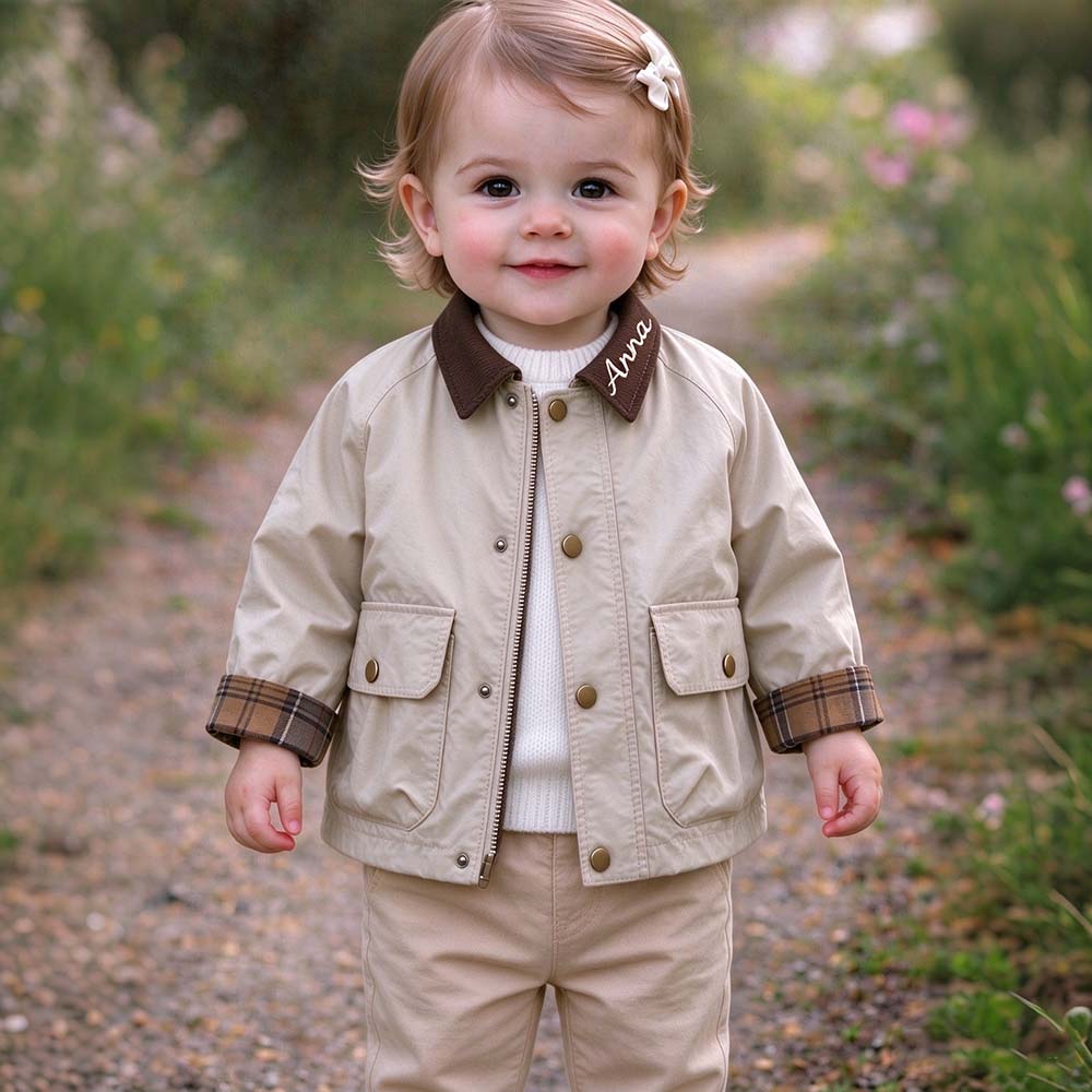 Personalized Embroidered Kids Plaid Patchwork Jacket | CWBaby556