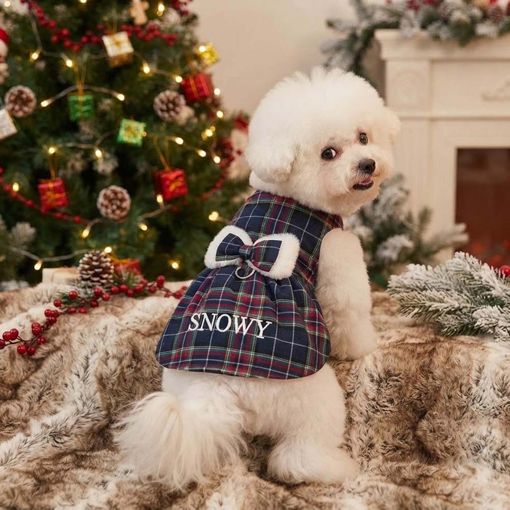 Personalized Embroidered Christmas Pet Plaid Dress | MCGift434