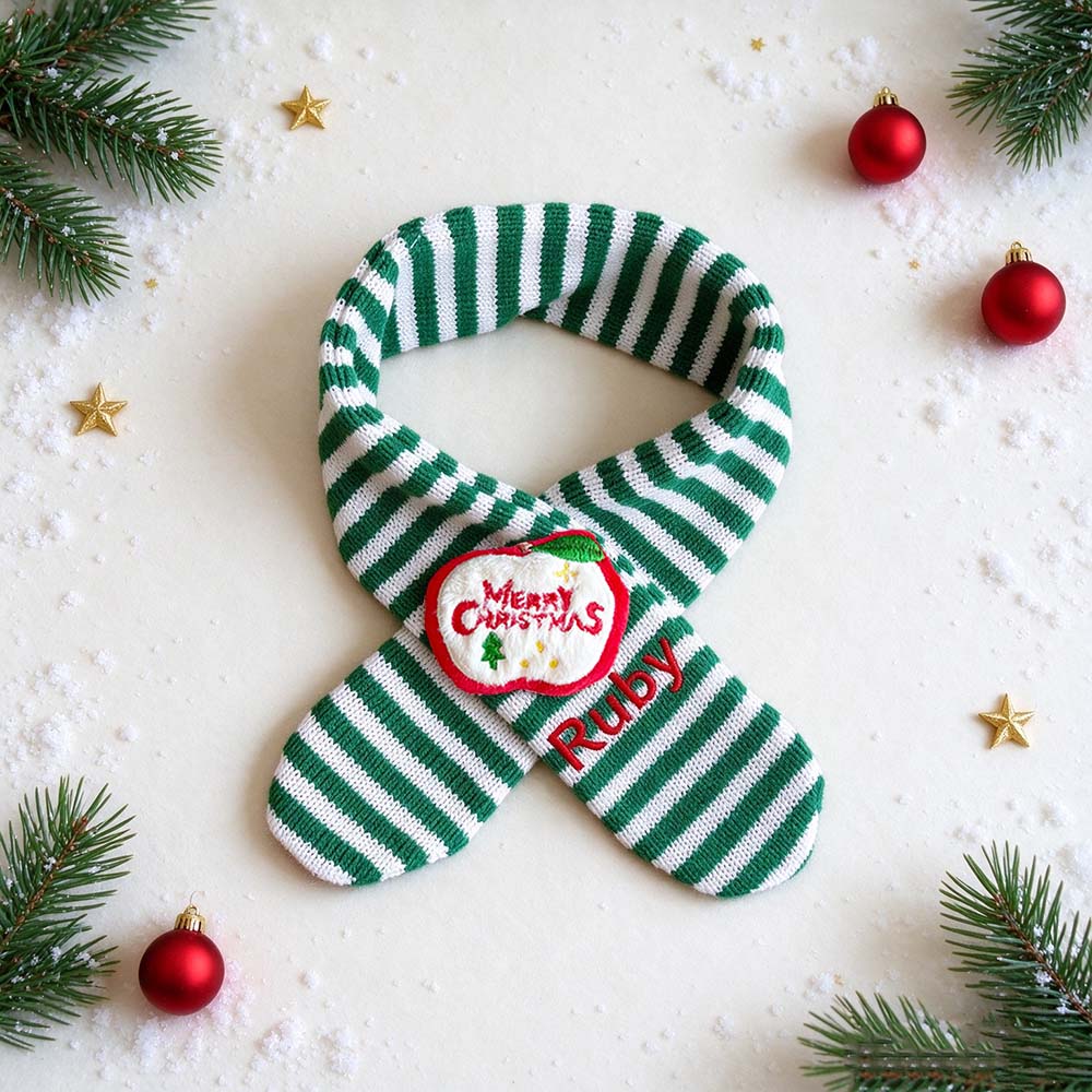 Personalized Embroidered Christmas Cute Knit Pet Scarf | MCGift438