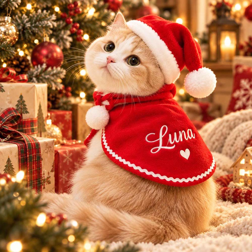Personalized Embroidered Christmas Pet Cape & Santa Hat | MCGift440