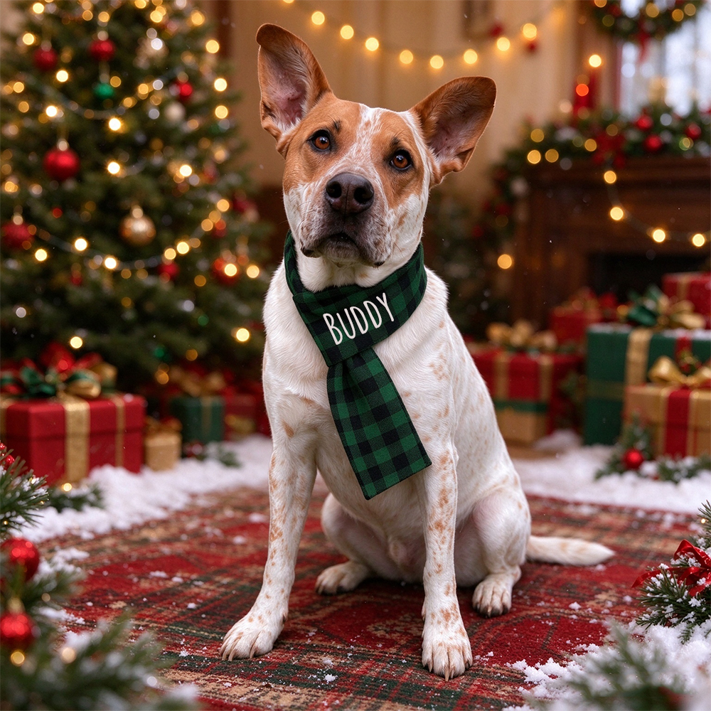 Personalized Pets Christmas Adjustable Plaid Scarf | BKPet642