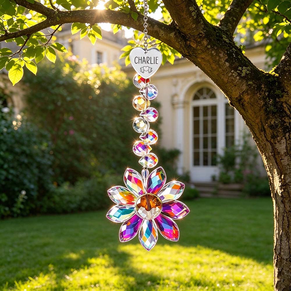 Personalized Pet Crystal Flower Sun Catcher Decor | BKPet643