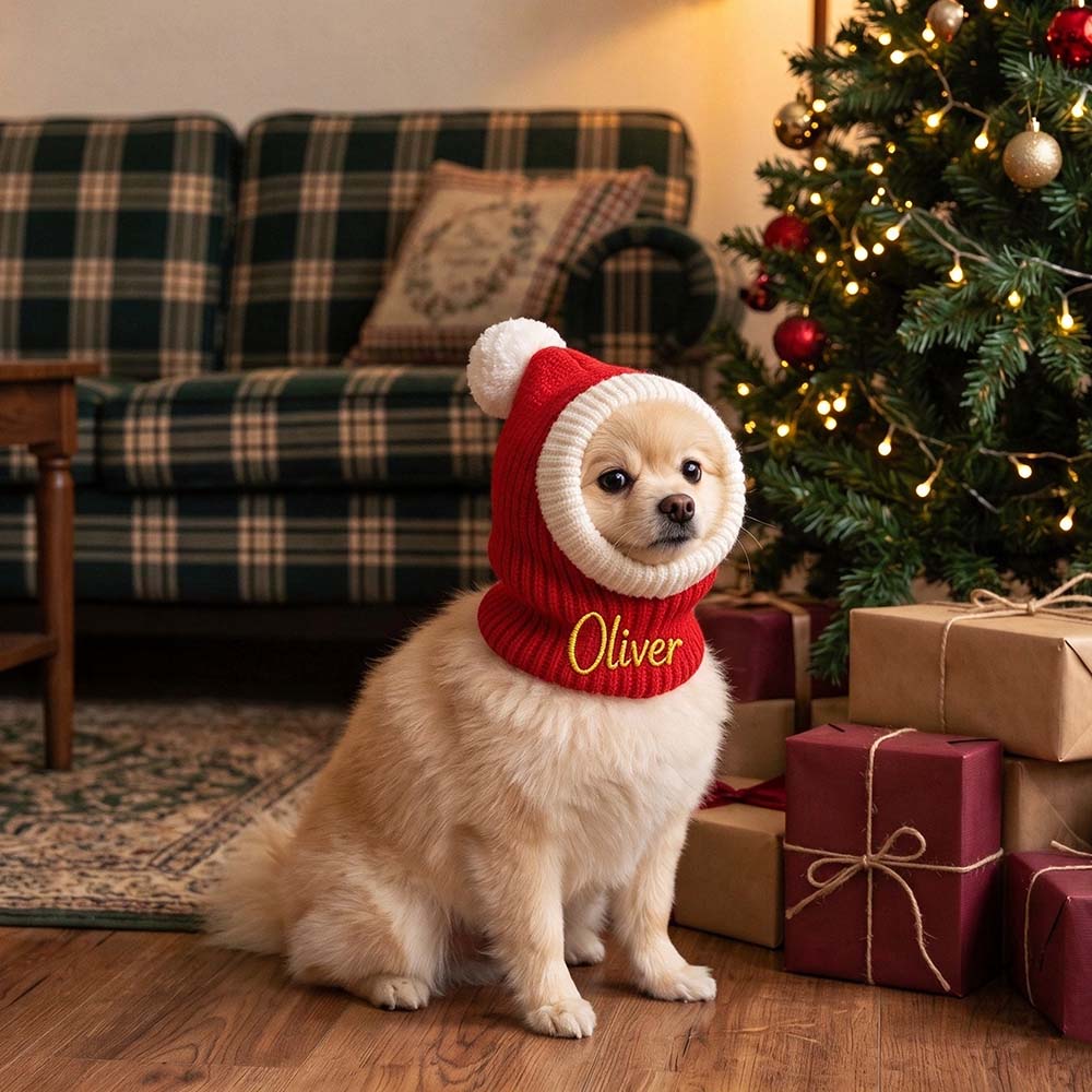 Personalized Embroidered Pets Christmas Knitted Pom Pom Snood Hat | MCGift446