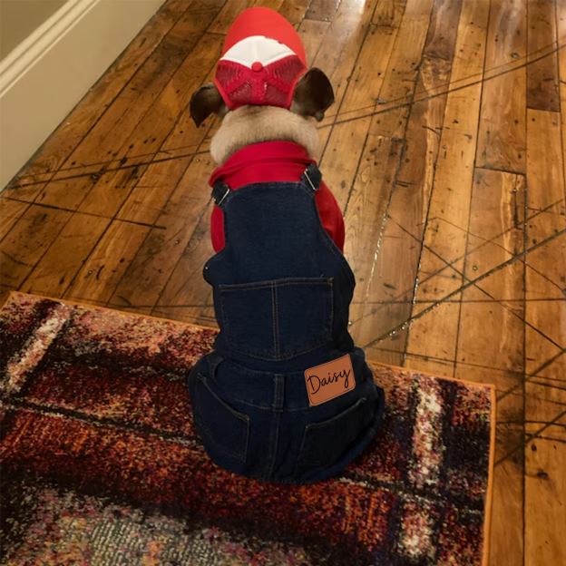 Personalized Leather Patch Pets Classic Overall Dungarees | BKPet56