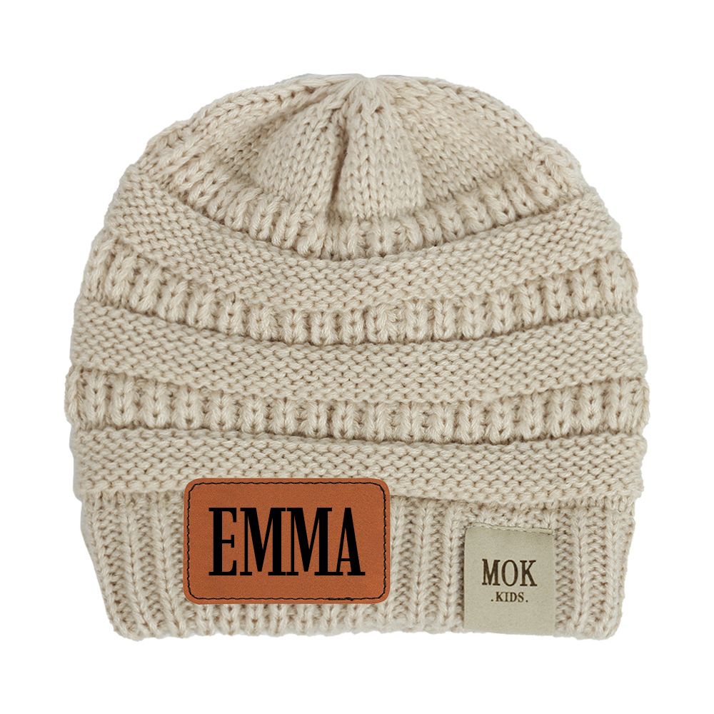 Personalized Leather Patch Kid Beanie for Comfort & Unique | HSKid29