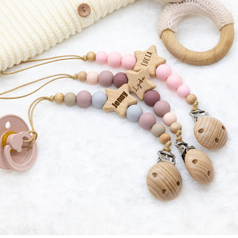 Personalized Baby Pacifier Star Color Bead Clip | CWBaby64