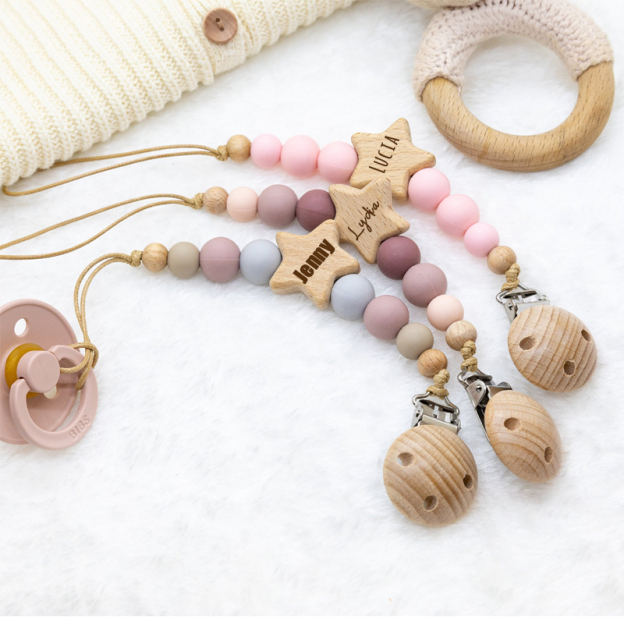 Personalized Baby Pacifier Star Color Bead Clip | CWBaby64