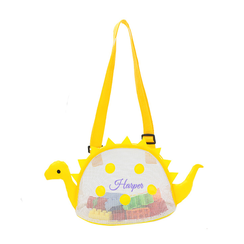 Personalized Embroidery Dinosaur Seashell Zipper Mesh Beach Bag | CWBeach102