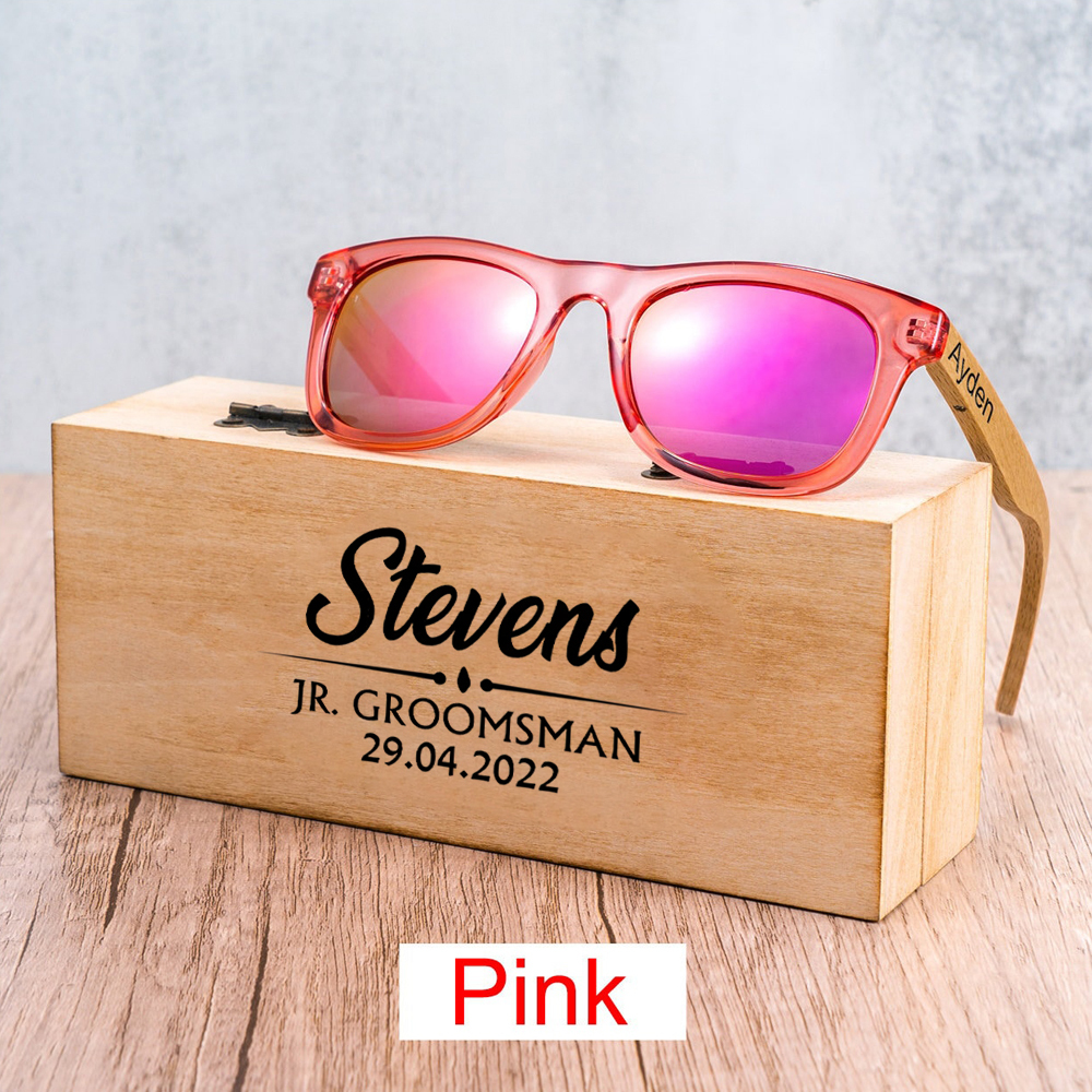 Personalized Kid Sunglasses with Wood Box | CWBeach110