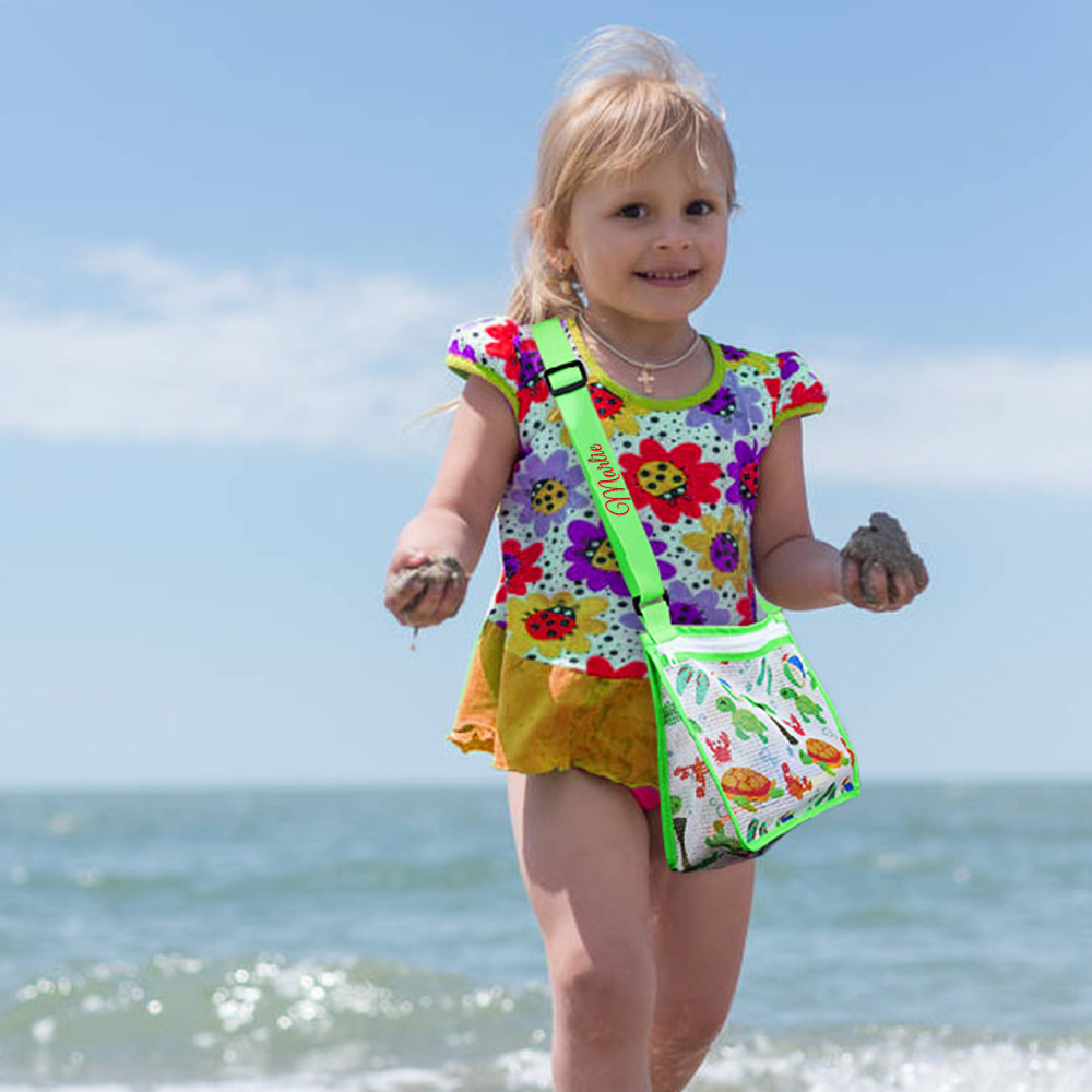 Personalized Embroidery Seashell Zipper Mesh Beach Bag | CWBeach112