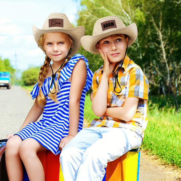 Personalized Leather Patch Cowboy Straw Hat | CWBeach106