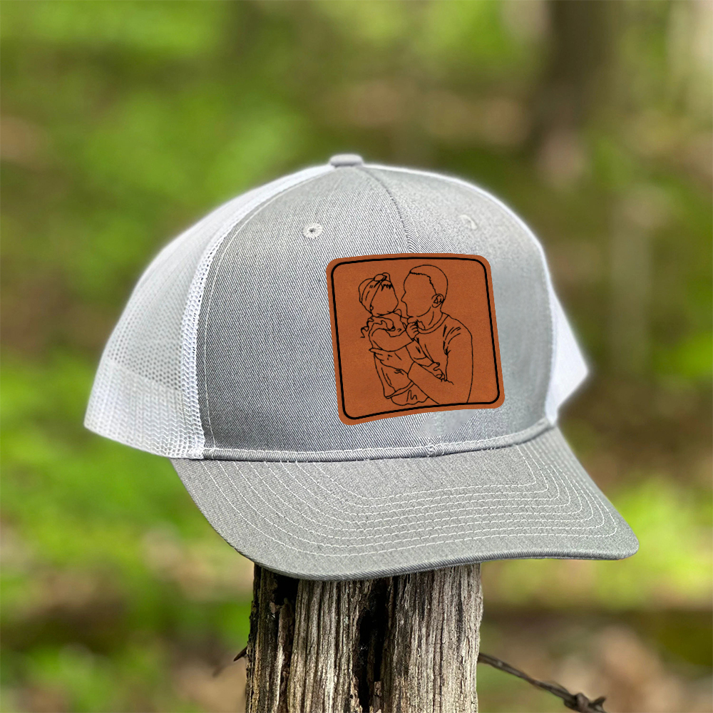 Personalized Engraved Outline Portrait Trucker Hat Gifts for Dad | CWBeach107