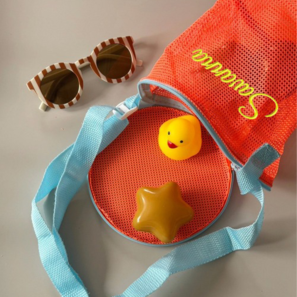 Personalized Embroidery Seashell Zipper Mesh Beach Bucket | CWBeach114