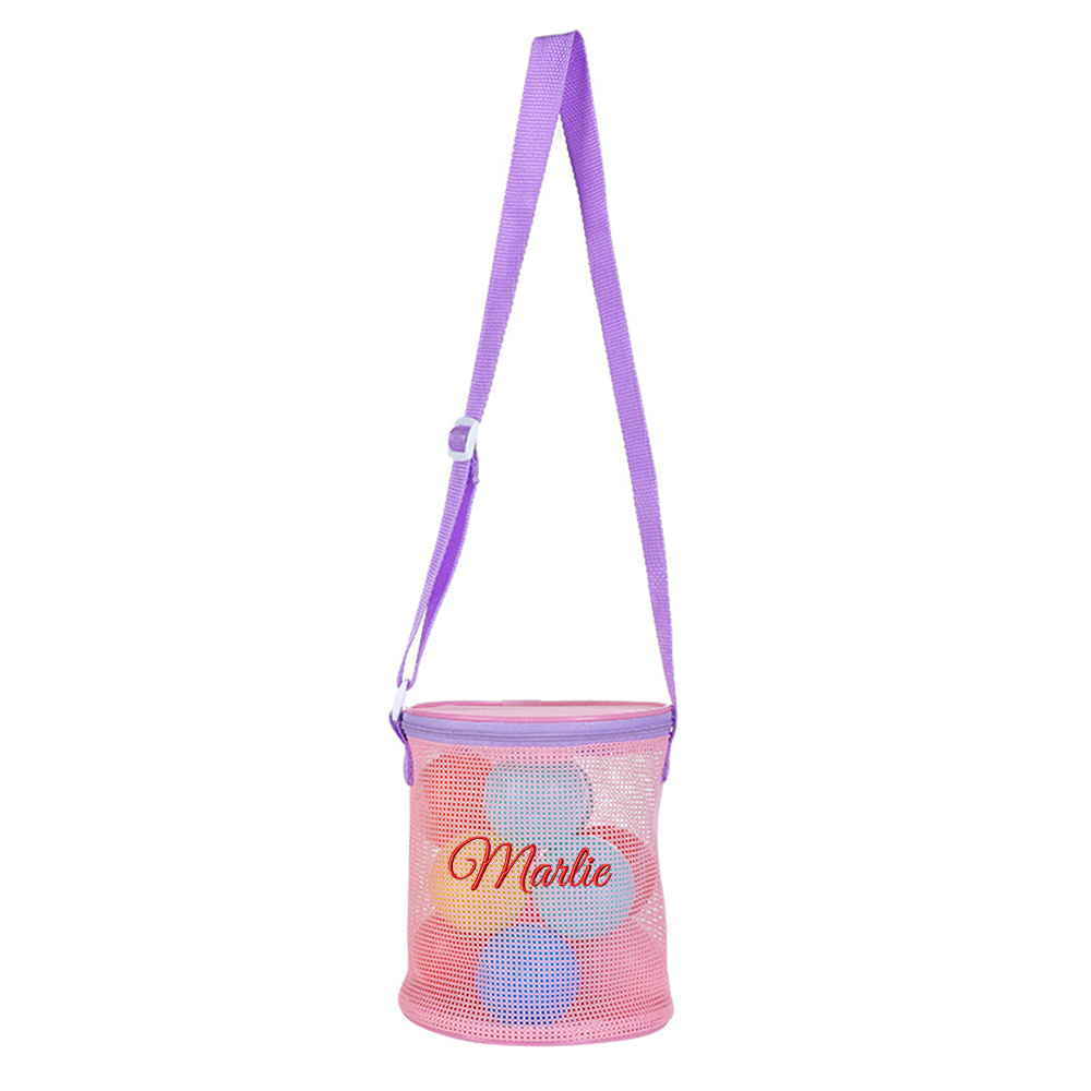 Personalized Embroidery Seashell Zipper Mesh Beach Bucket | CWBeach114