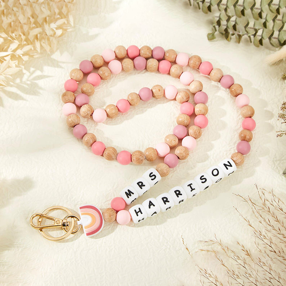Personalized Teacher Lanyard Beaded Wooden for Teacher Appreciation Gift | CWTeach02