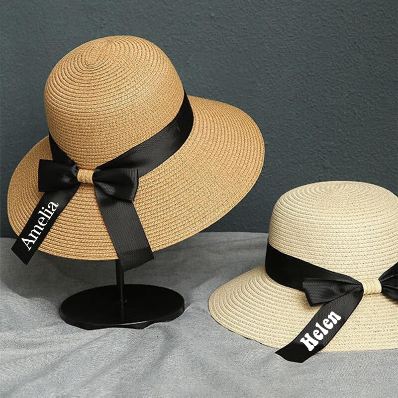 Personalized Ribbon Bow Straw Floppy Hat for Comfort & Unique | CWBeach118