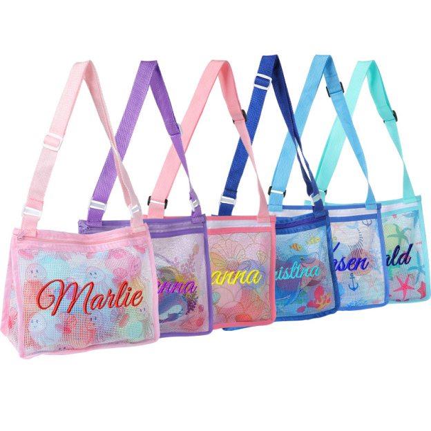 Personalized Embroidery Seashell Zipper Mesh Beach Bag | CWBeach132