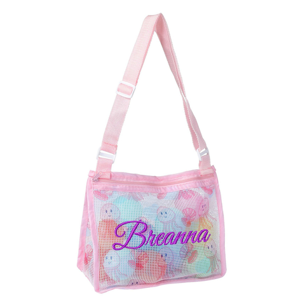 Personalized Embroidery Seashell Zipper Mesh Beach Bag | CWBeach132
