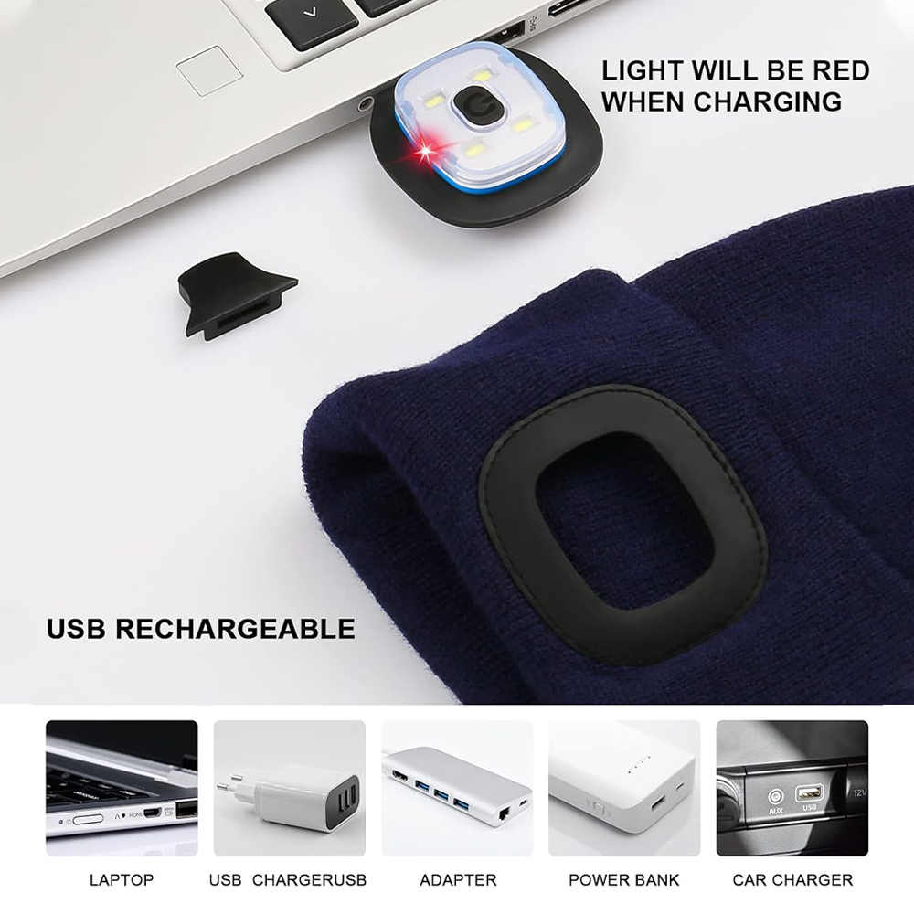 Personalized Kids Leather Tag Beanie with Headlamp | HSKid32