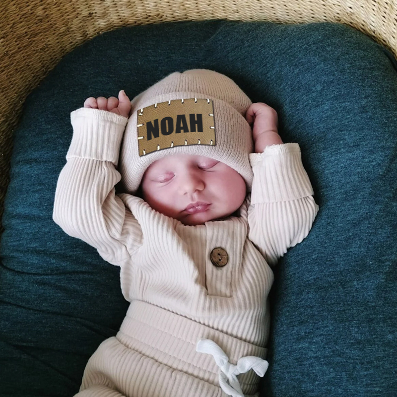 Personalized Leather Patch Beanie for Comfort & Unique | HSKid3301