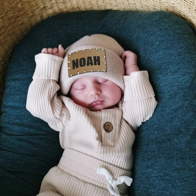 Personalized Leather Patch Beanie for Comfort & Unique | HSKid3301