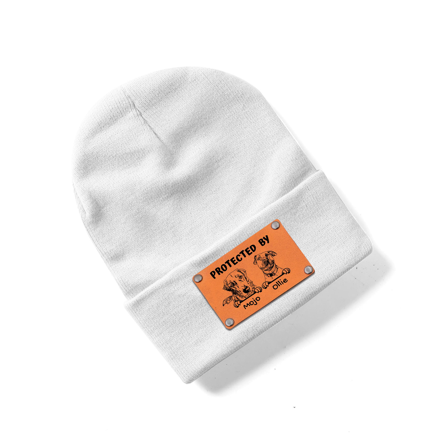Personalized Vegan Leather Patch Baby Puppy Beanie | HSKid39