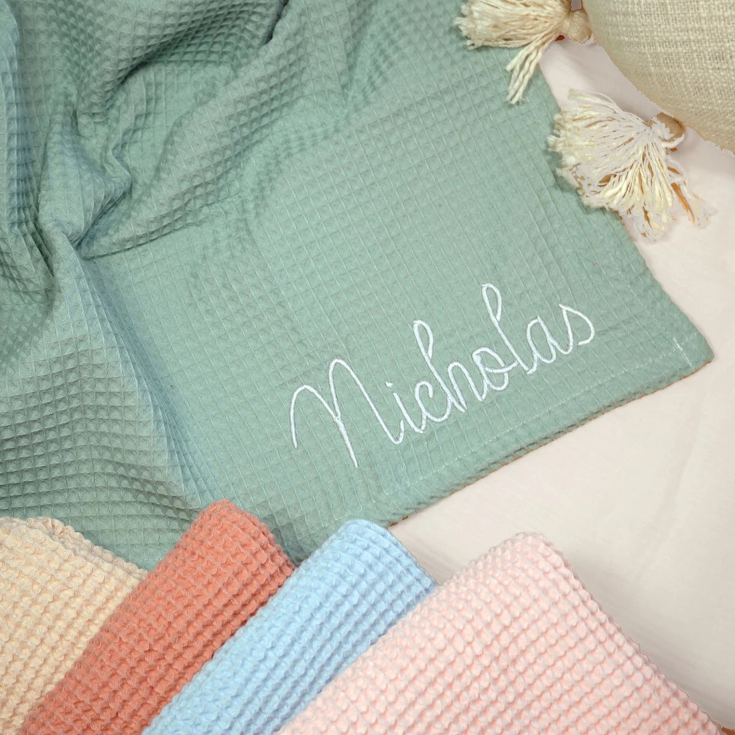 Personalized Embroidered Waffle Blanket for Comfort & Unique| CWBaby48