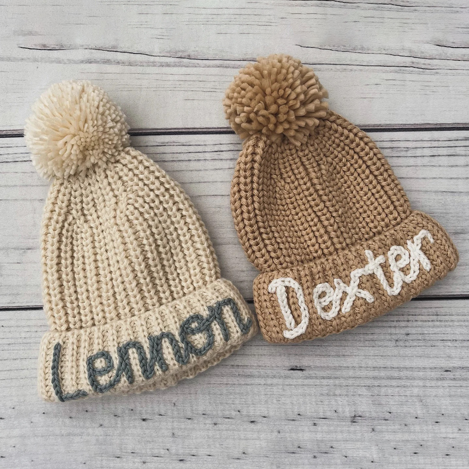 Personalized Hand Embroidery Pom Pom Beanie| HSKid44