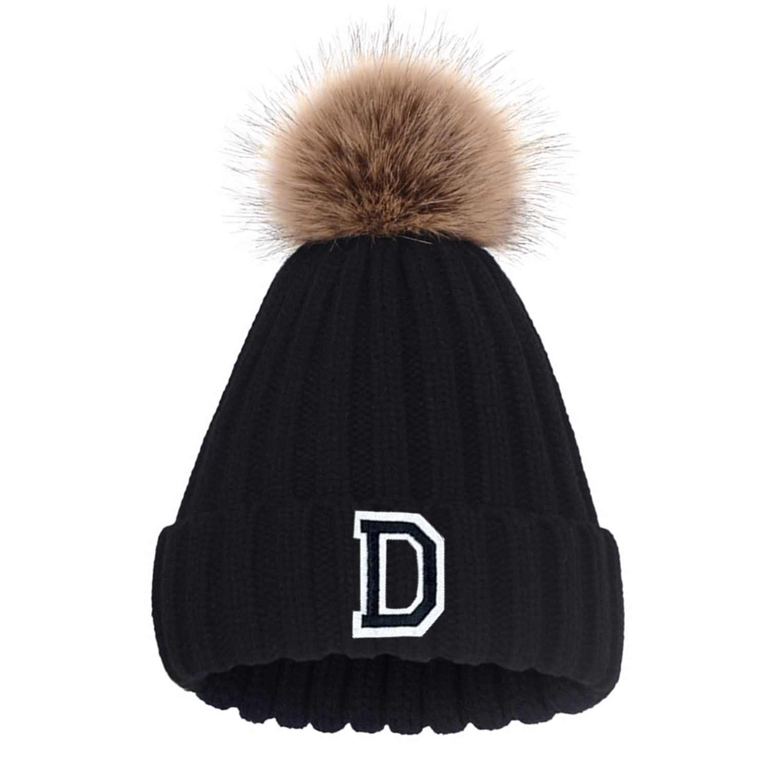 Personalized Initial Patch Pom Pom Beanie Hat | HSKid45