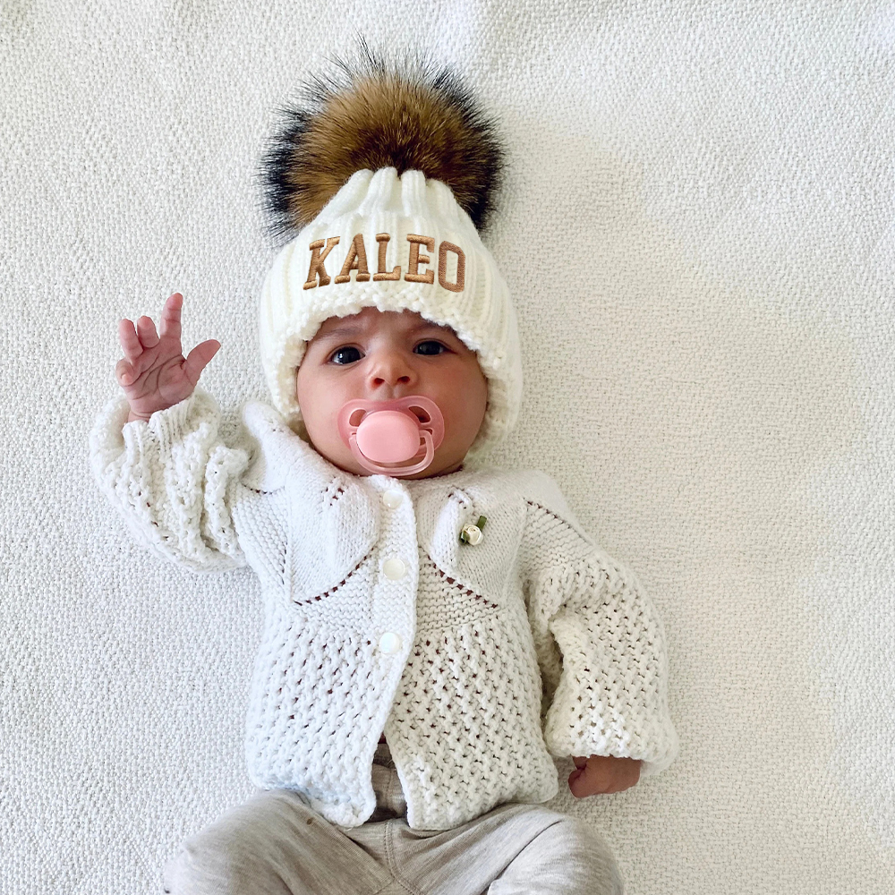 Personalized Embroidery Kid Pom Pom Hat With Scarf | HSKid48