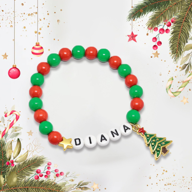 Personalized Christmas Bead Bracelet With Name | MCGift59