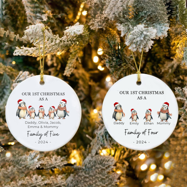 Personalized Christmas Lovely Penguin Family Name Ornaments Decoration | MCGift5713
