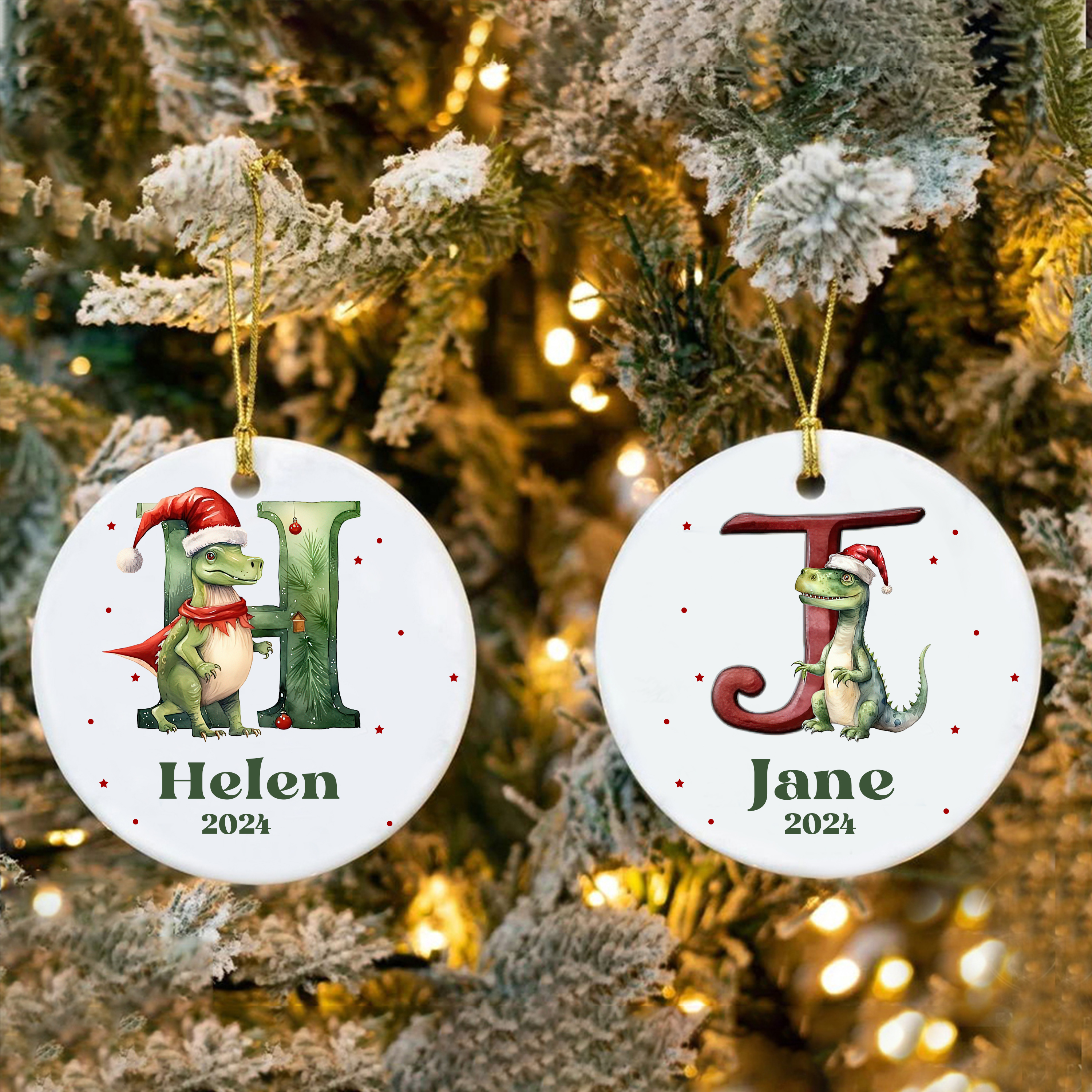 Personalized Christmas Dinosaur Monogram Ornaments Decoration | MCGift5714