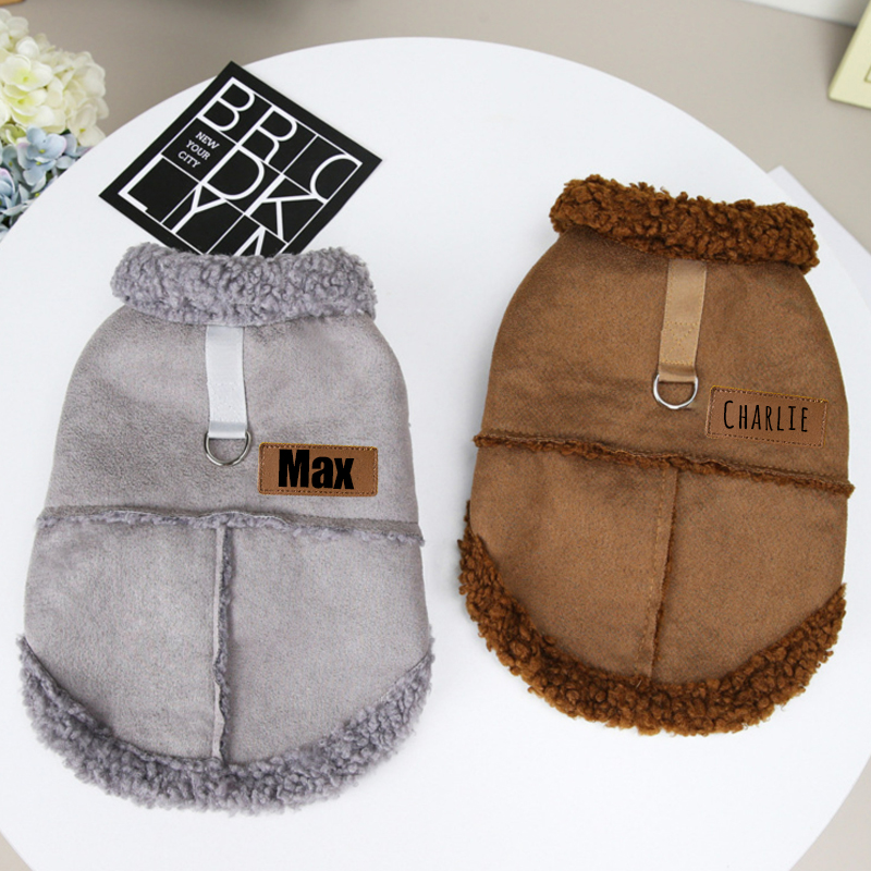 Personalized Leather Patch Pets Warm Jacket | BKPet92