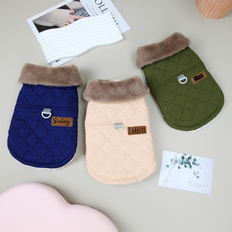 Personalized Leather Patch Pets Warm Jacket | BKPet93