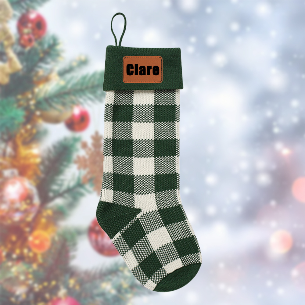 Personalized Leather Patch Christmas Stocking | MCGift84