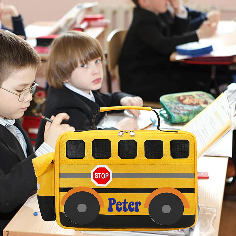 Personalized 3D School Bus Backpack with Insulation Lunch Box