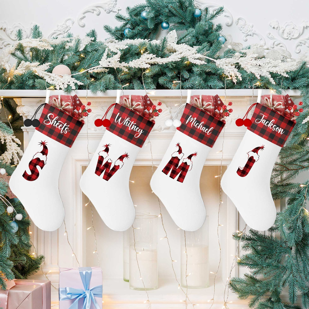 Personalized Intial & Name Plaid Christmas Stocking | MCGift88