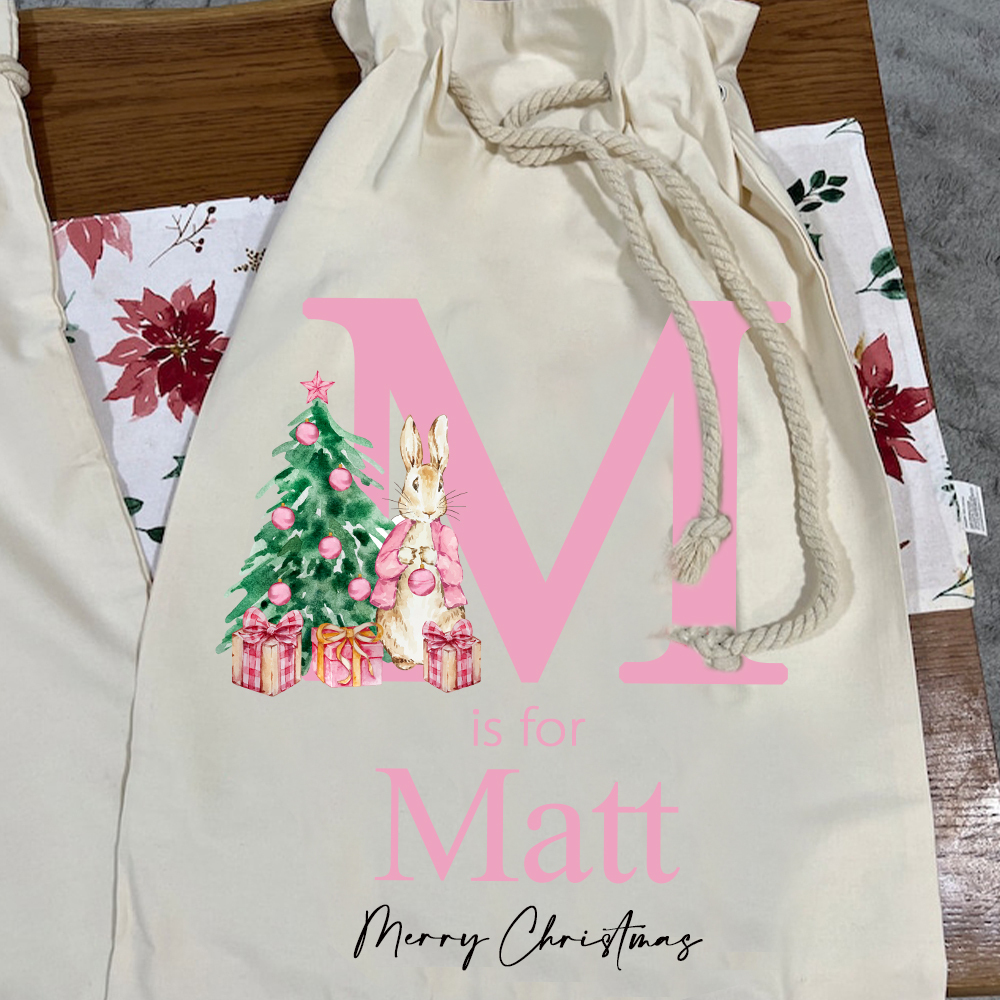 Personalized Name & Initial Bunny Christmas Gift Sack | MCGift89