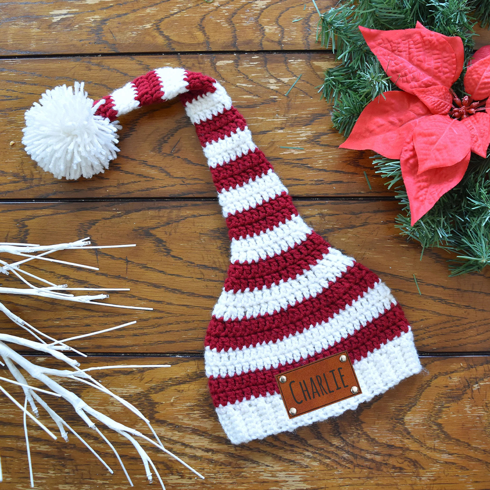 Personalized Leather Patch Christmas Long Tail Hat | MCGift89