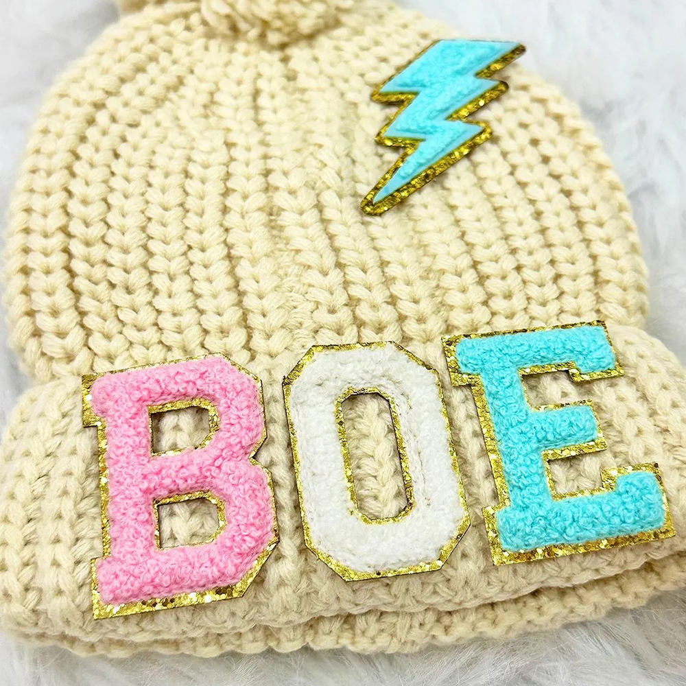 Personalized Lovely Chenille Patch Pom Pom Beanie| HSKid52