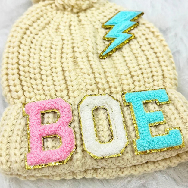 Personalized Lovely Chenille Patch Pom Pom Beanie| HSKid52