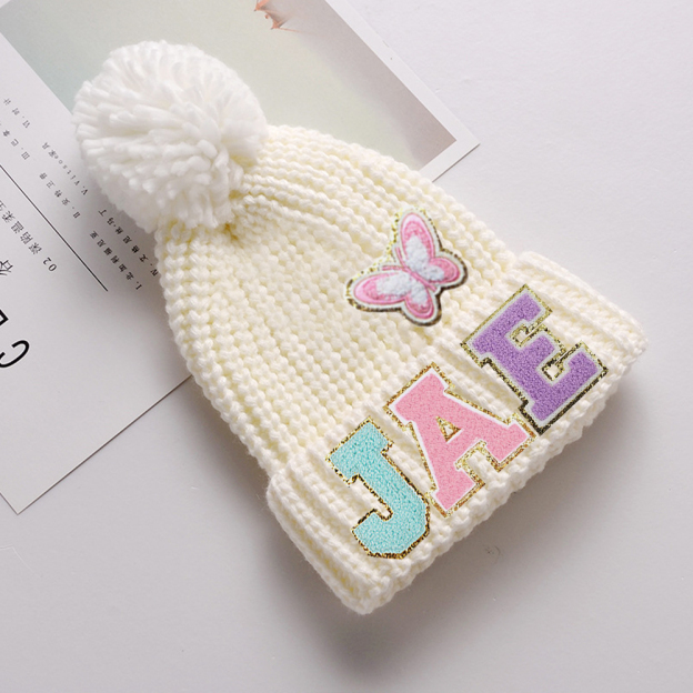 Personalized Lovely Chenille Patch Pom Pom Beanie| HSKid52