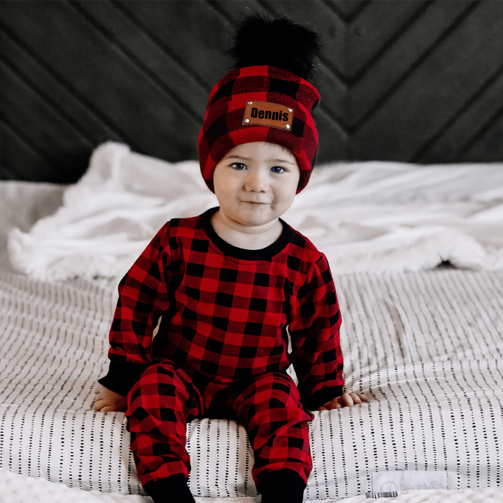 Personalized Leather Patch Pom Pom Hat for Comfort & Unique | HSKid53