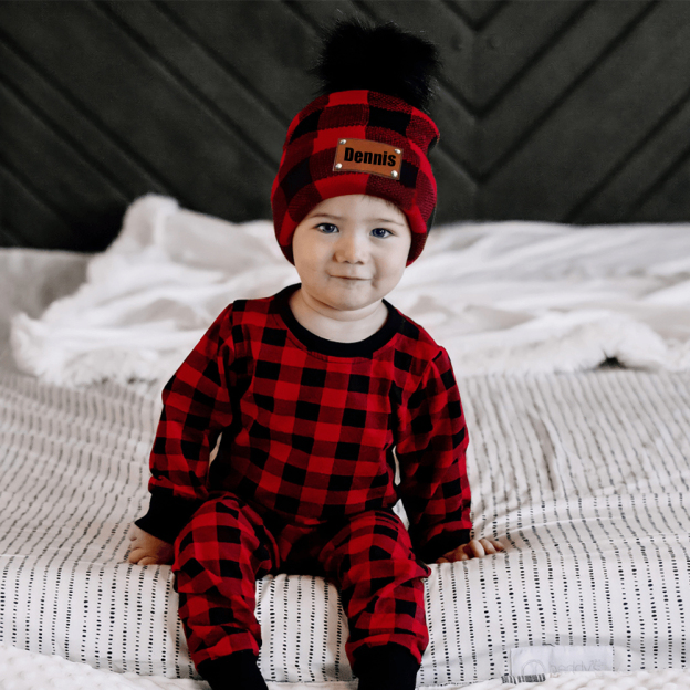 Personalized Leather Patch Pom Pom Hat for Comfort & Unique | HSKid53